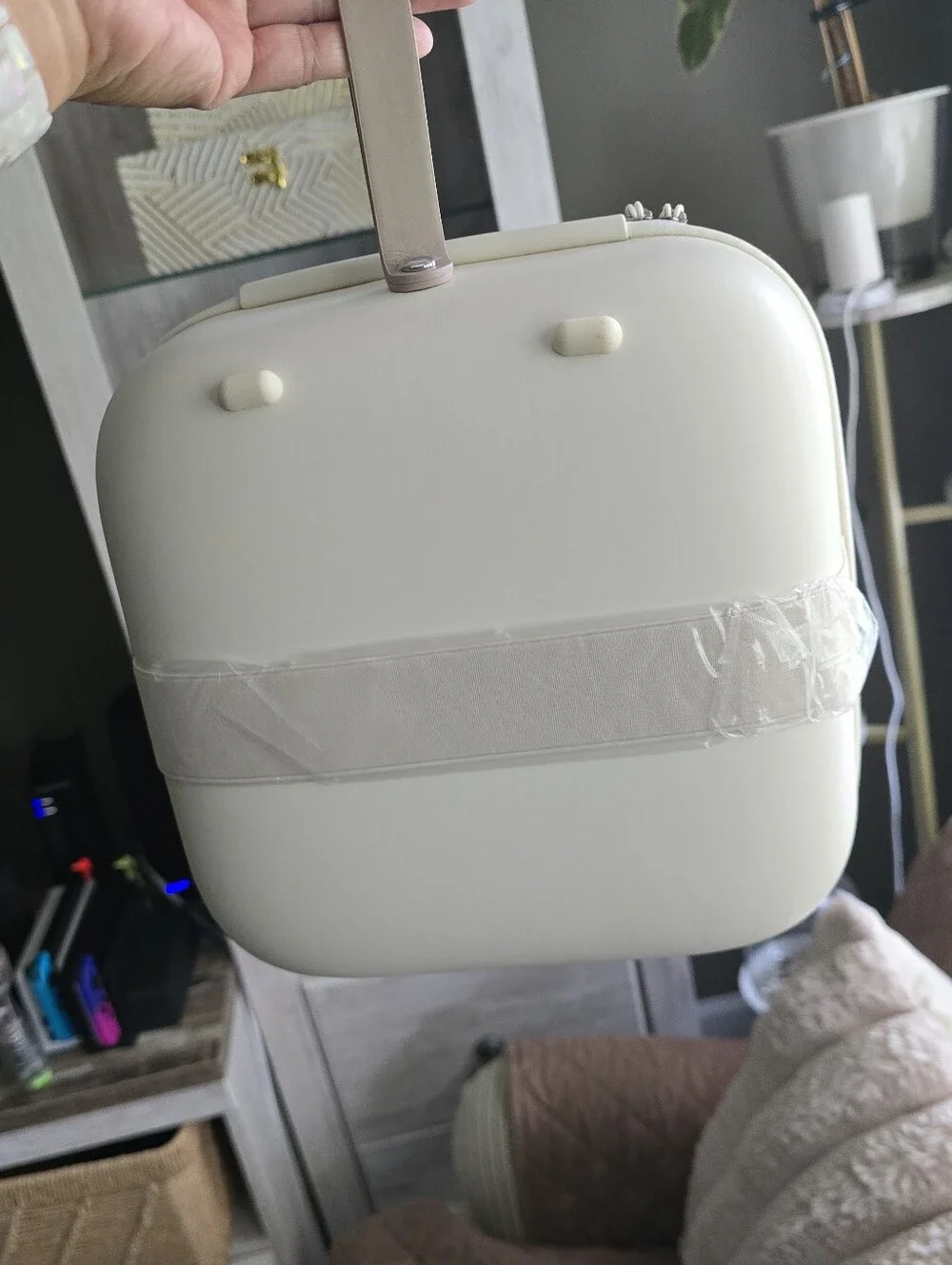 Travel Makeup Case with Mirror - Cream Cosmetic Organizer